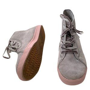 Women's Toms Ankle Boots Size 8 Gray Striped Canvas Booties Lace Up